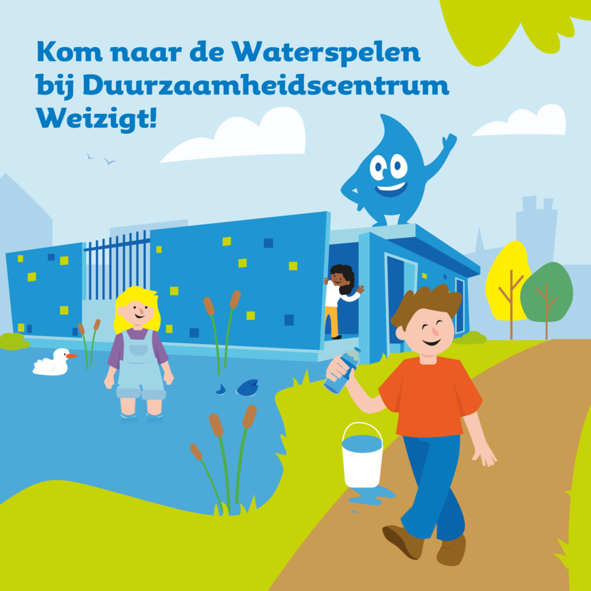 Poster voor waterspelen hij Duurzaamheidscentrum Weizigt