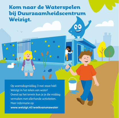 poster voor 'waterspelen' evenement bij Weizigt